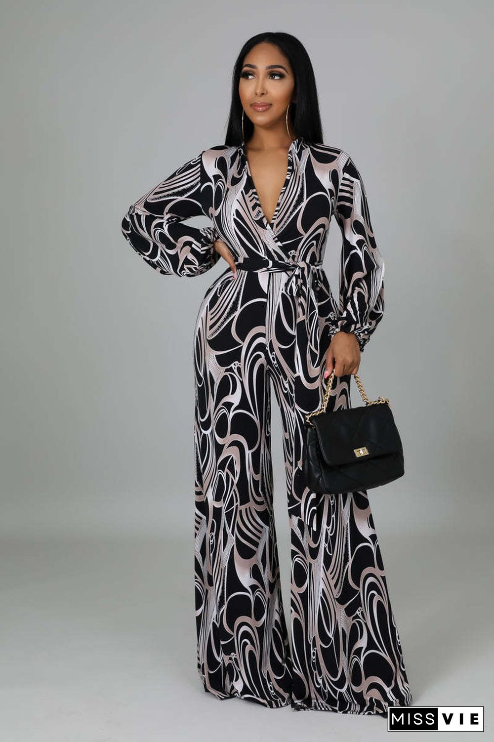 Sexy Fashion Print V-Neck Women's Jumpsuit