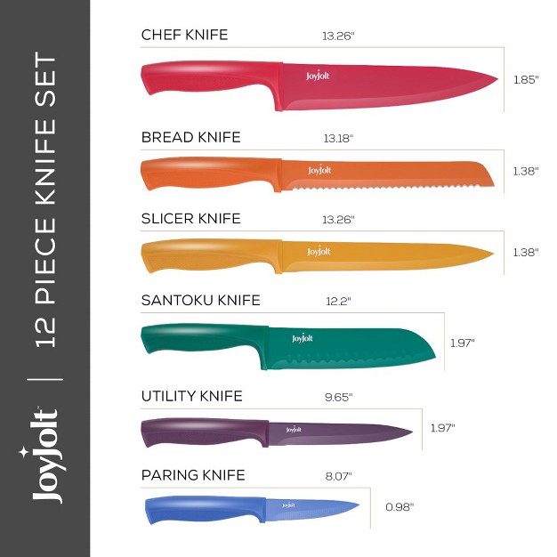 Joyjolt Multi Purpose 12 Piece Non stick Knife Set 6 Knives amp 6 Blade Guards Set Multi Color