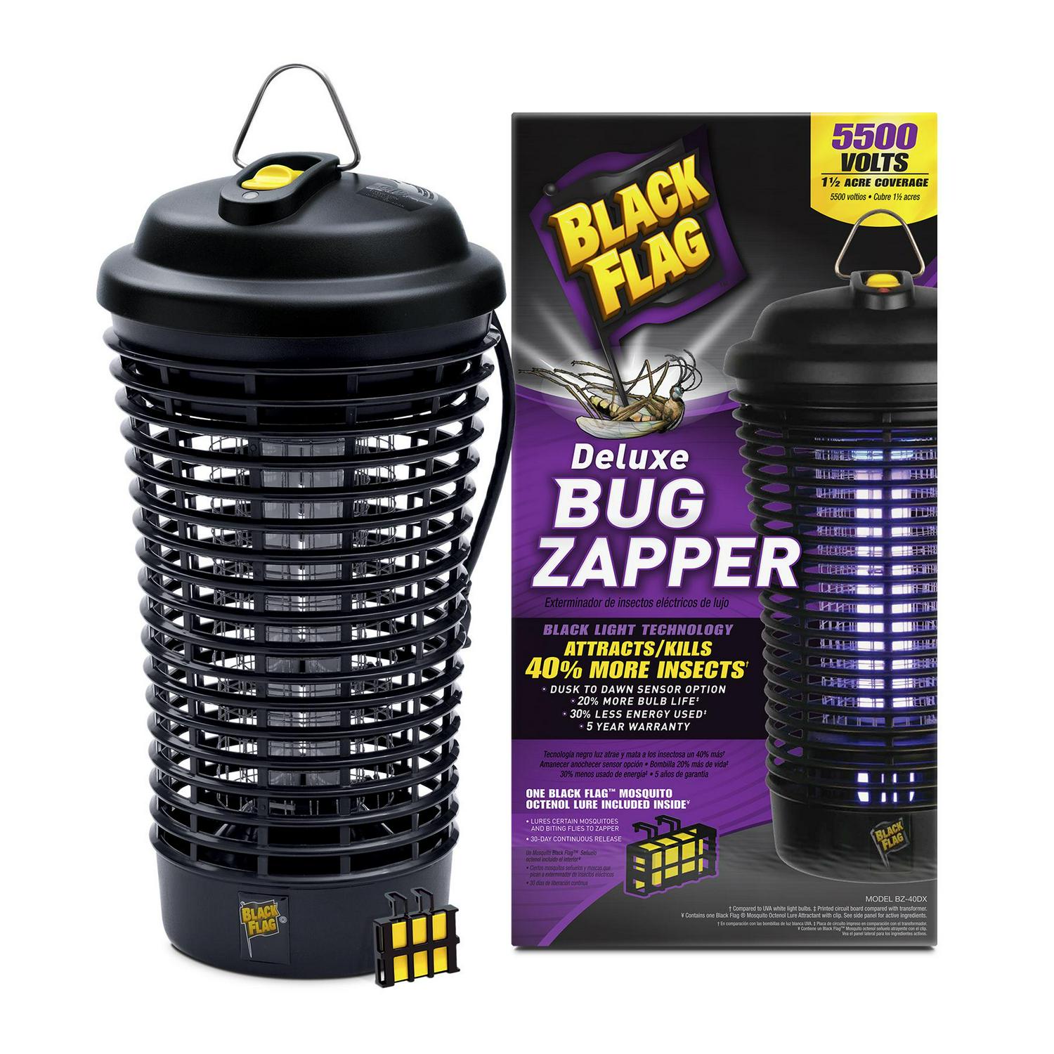 Black Flag 5500 Volt Deluxe 40 Watt Electronic Insect Killer Bug Zapper 15 Acre Coverage Black  Crowdfused