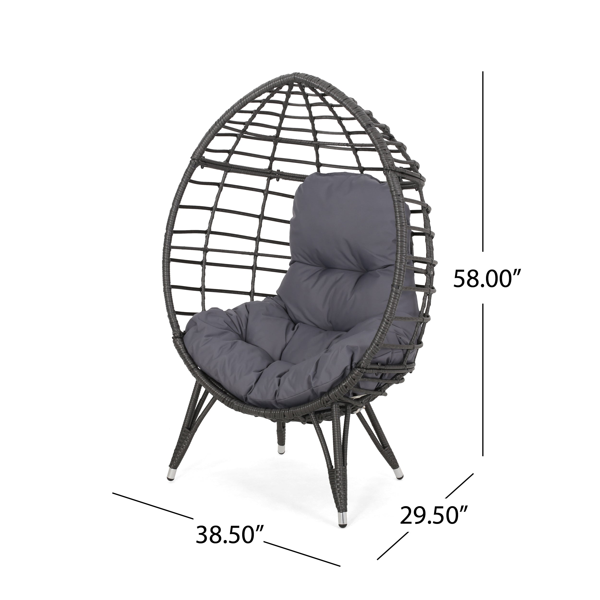 Kavani Outdoor Wicker Teardrop Chair with Cushion, Gray and Dark Gray