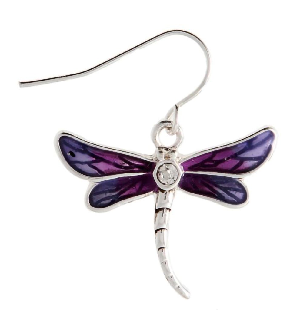 Rain  Silver Purple Dragonfly Earring