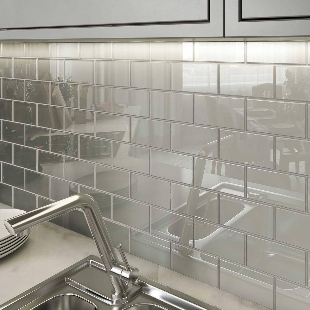 Giorbello Light Gray 3 in. x 6 in. x 8 mm Glass Subway Tile (5 sq. ft.case) G5937