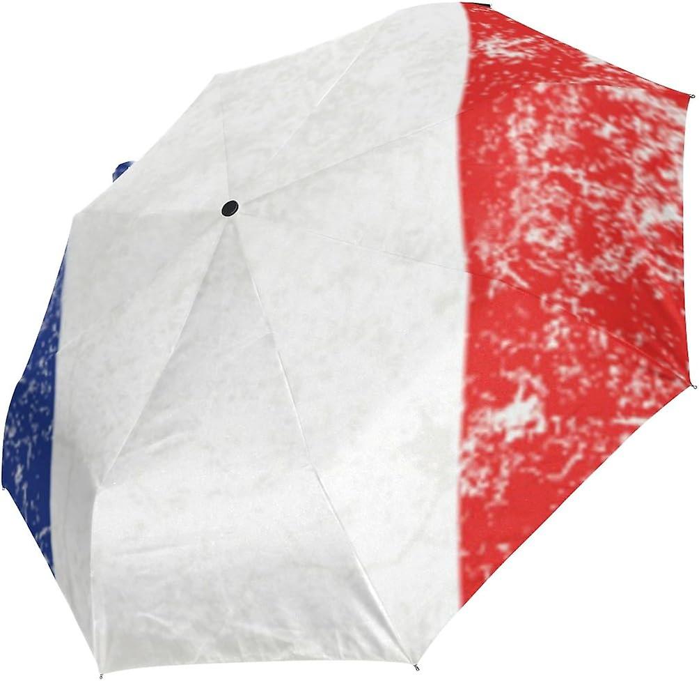 Top Carpenter Grunge Styled Flag Of France Anti Uv Windproof Travel Umbrella Parasol With Auto Open/close Button