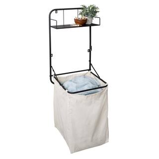 Honey-Can-Do 55 in. H x 18 in. W x 15 in. D 2-Tier Steel Collapsible Wall or Over-the-Door Clothes Hamper and Laundry Shelf in Black HMP-09788