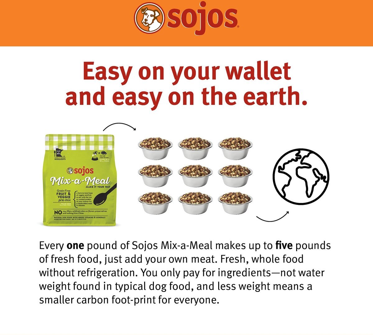 Sojos Mix-A-Meal Fruit and Veggie Pre-Mix Grain-Free Dehydrated Dog Food