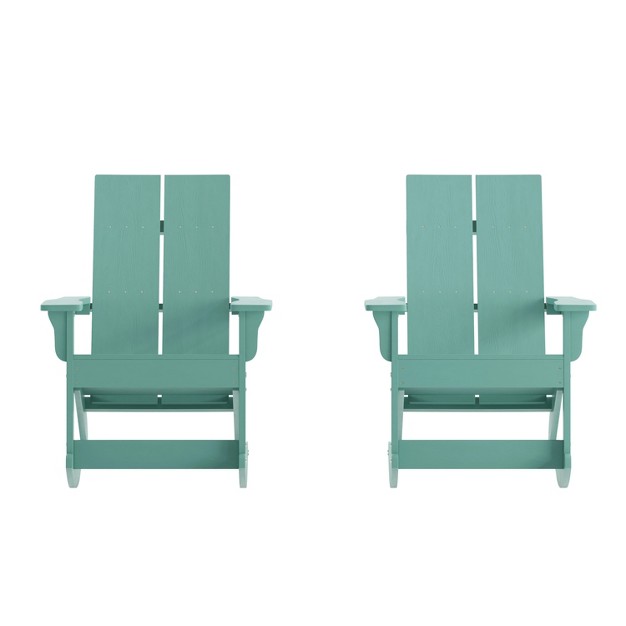 Emma And Oliver Set Of 2 Modern All weather Poly Resin Adirondack Rocking Chairs For Indoor outdoor Use