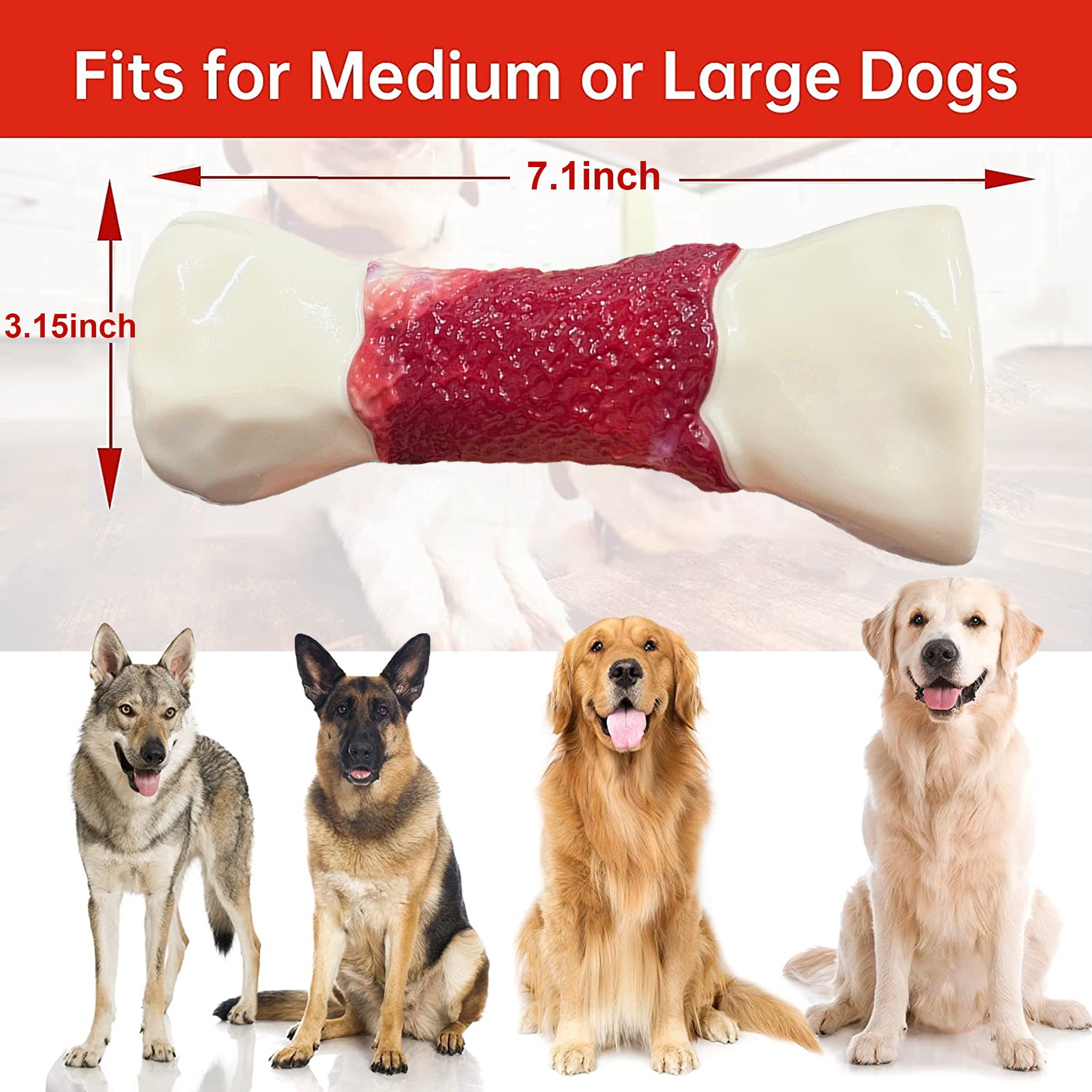 Pet Deluxe Tough Dog Chew Toys for Aggressive Chewers Large Medium Breed， Durable Beef Flavor Bone Chew Dog Toys， Natural Nylon Heavy Duty Dog Toys Extreme Indestructible Teething Toys