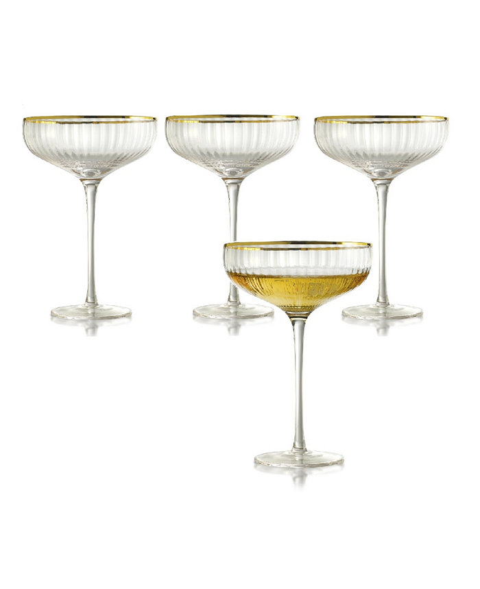 Qualia Glass Rocher Cocktail Coupe Glasses Set of 4 12.5 Oz