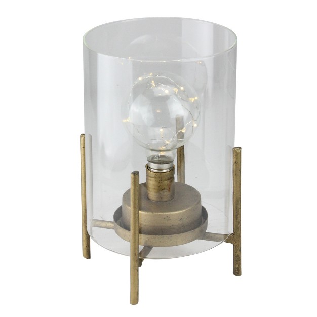 Melrose 10 Glass Hurricane Cylinder Lantern With Led Fairy Light Bulb