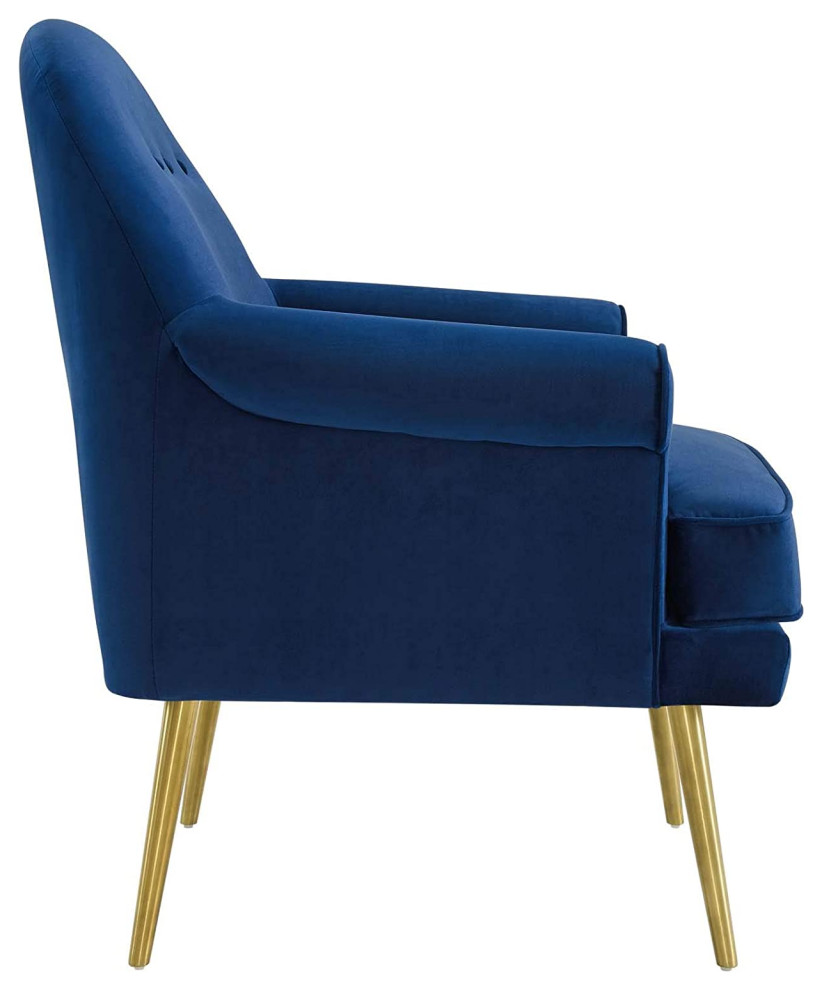 Mid Century Modern Accent Chair  Golden Legs  ampVelvet Seat With Round Arms   Transitional   Armchairs And Accent Chairs   by Decor Love  Houzz