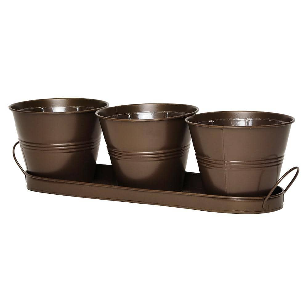 Classic Home and Garden Herb Trio with Tray Copper Tin Planter 58672