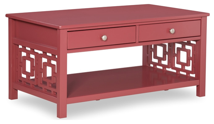 Riverbay Furniture Two Drawer Wood Coffee Table in Merlot Red   Contemporary   Coffee Tables   by Homesquare  Houzz