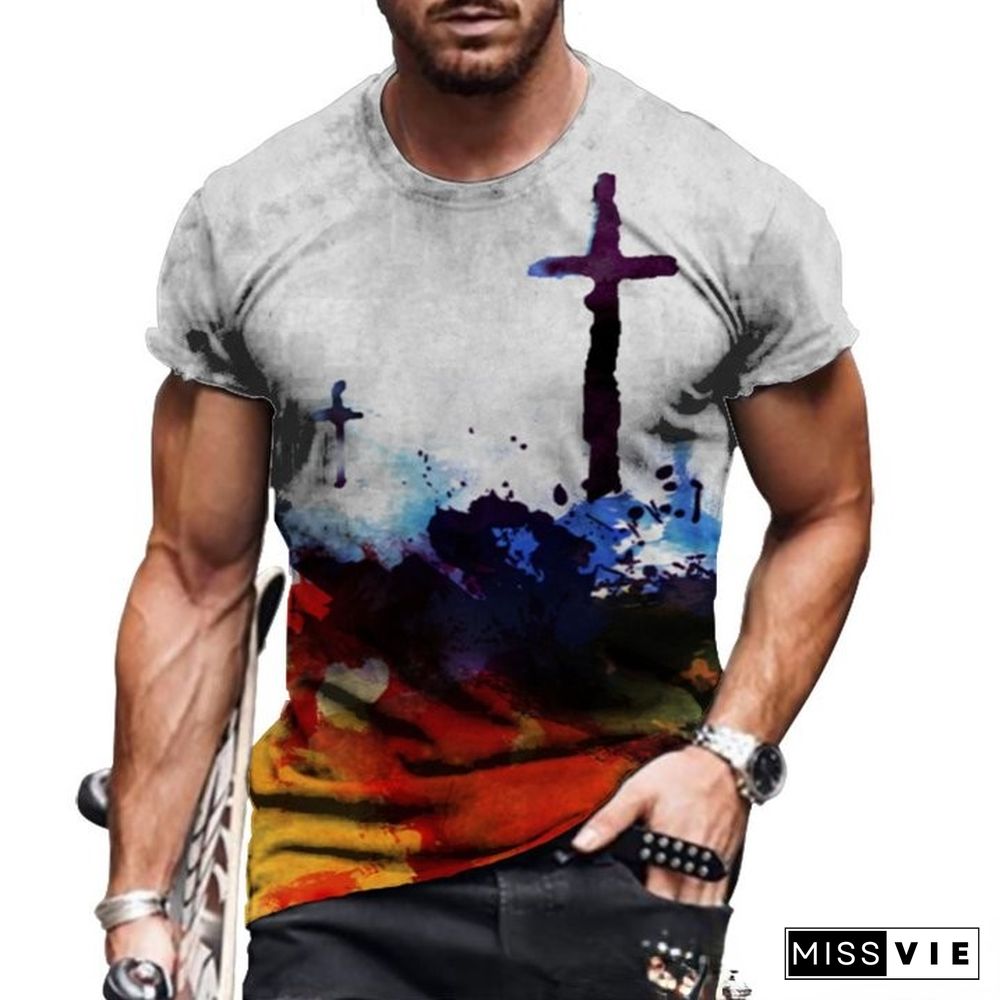 Crew Neck Personalized Short Sleeve T-shirt 3d Digital Print