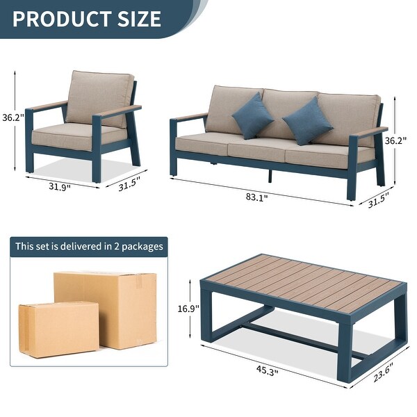 Zenova Aluminum Outdoor Sofa，Patio Sofa Sets，Patio Sectional Sofa Couch，Furniture Conversation Sets