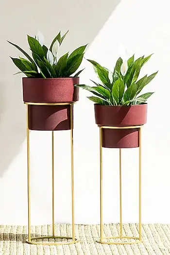 Wine   gold dual tone set of 2 table planter with fancy iron gold plated stand large garden planter pots standing planter supply