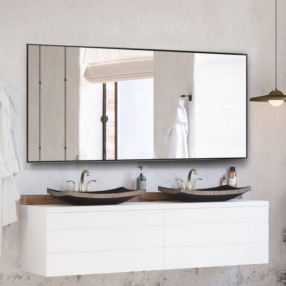 NEUTYPE 32 in. W x 69 in. H Oversized Rectangle Metal Framed Modern Wall Bathroom Vanity Mirror in Black AA01037AAF001N-3B