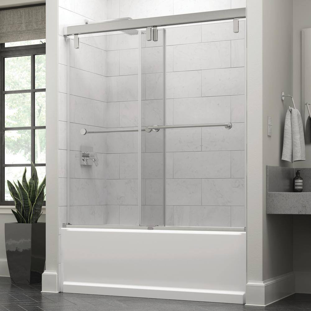 Delta Everly 60 in. x 59-14 in. Mod Semi-Frameless Sliding Bathtub Door in Chrome and 38 in. (10mm) Clear Glass SD3441951