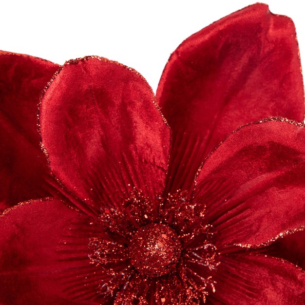 Glittered Red Velvet Magnolia Christmas Stem Spray