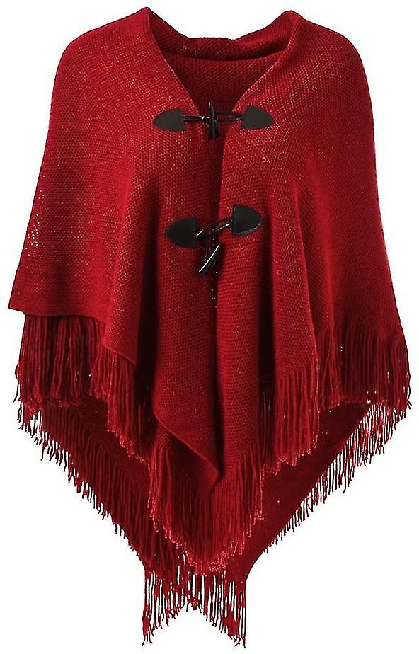 Womens Loose Fitting Cape Shawl With Stylish Horn Buttons. V Neckline