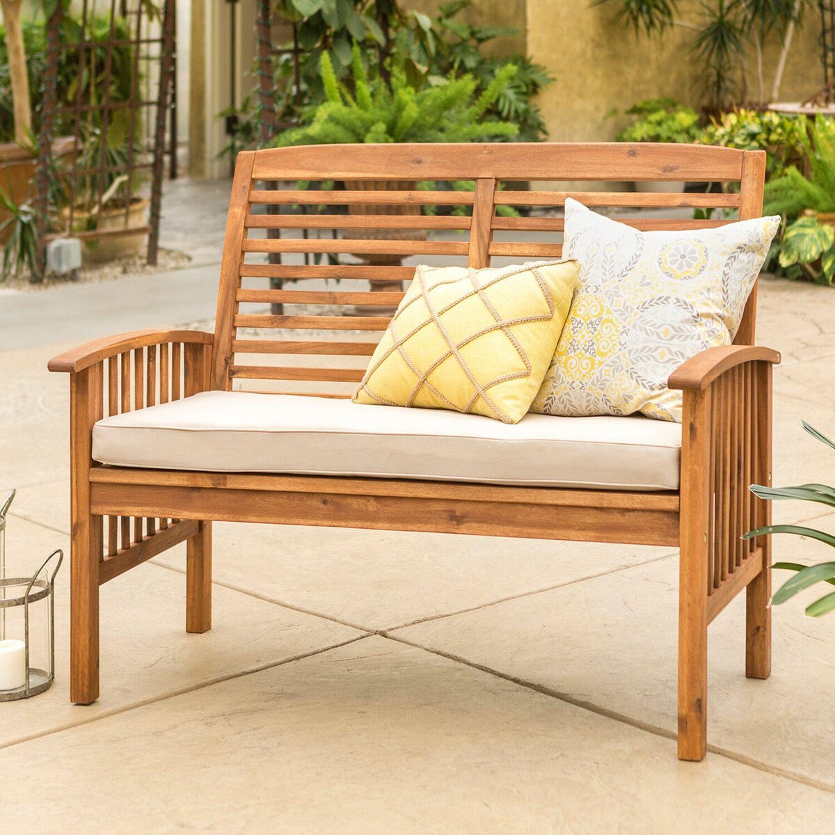 Ultimate Patio Horizon Way Brown Acacia Patio Loveseat W/ Natural Cushions