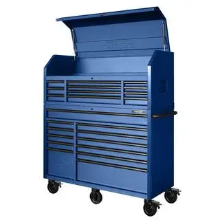 Husky 56 in. W x 22 in. D Heavy Duty 23-Drawer Combination Rolling Tool Chest and Top Tool Cabinet Set in Matte Blue HOTC5623BL2S