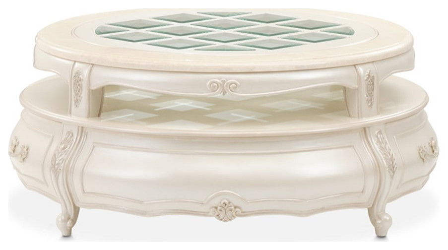 Michael Amini Lavelle Round Wood Cocktail Table   Classic Pearl Ivory   Victorian   Coffee Tables   by Homesquare  Houzz