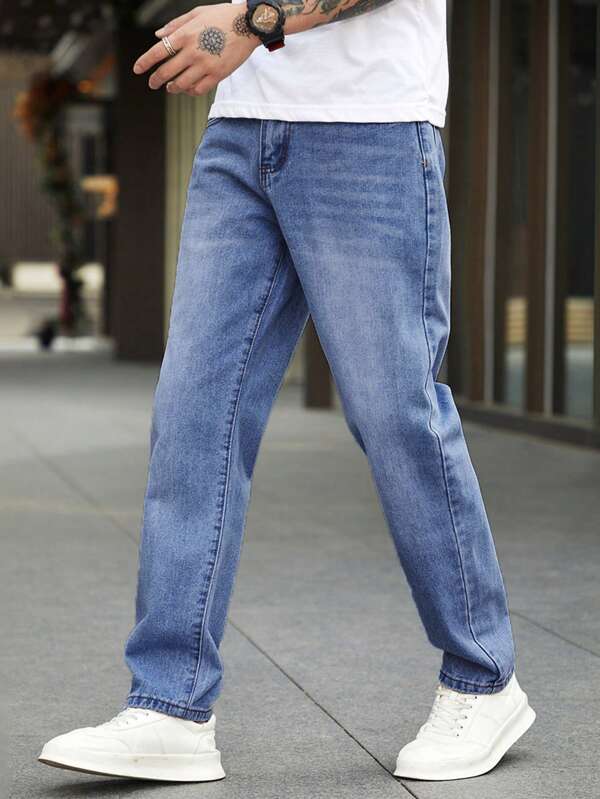 Homme Men Slant Pocket Straight Leg Jeans