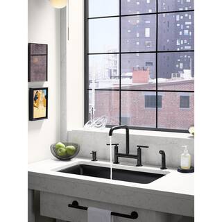 KOHLER Purist 2-Handle Bridge Kitchen Faucet with Side Sprayer in Matte Black K-7548-4-BL