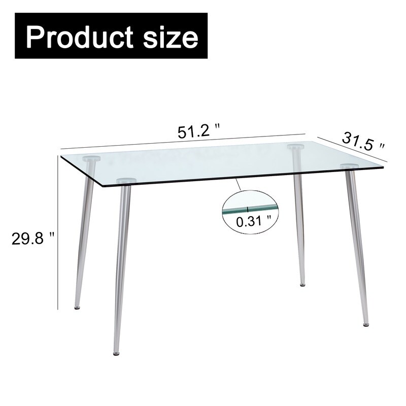 Modern Rectangular 4 6 Person Glass/Metal Dining Table for Kitchen Dining Living Room