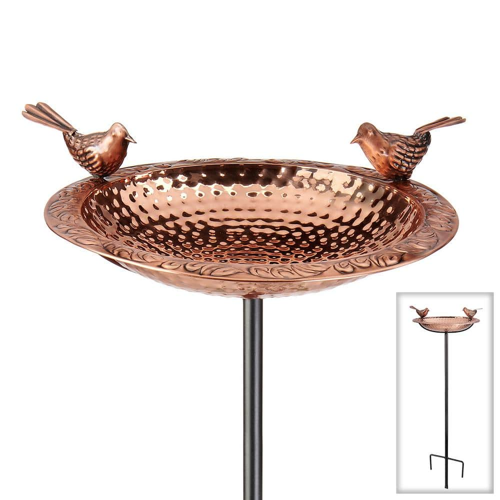 Good Directions Pure Copper Birdbath， Featuring Two Copper Birds and a Multi-Pronged Garden Pole， BBG-1