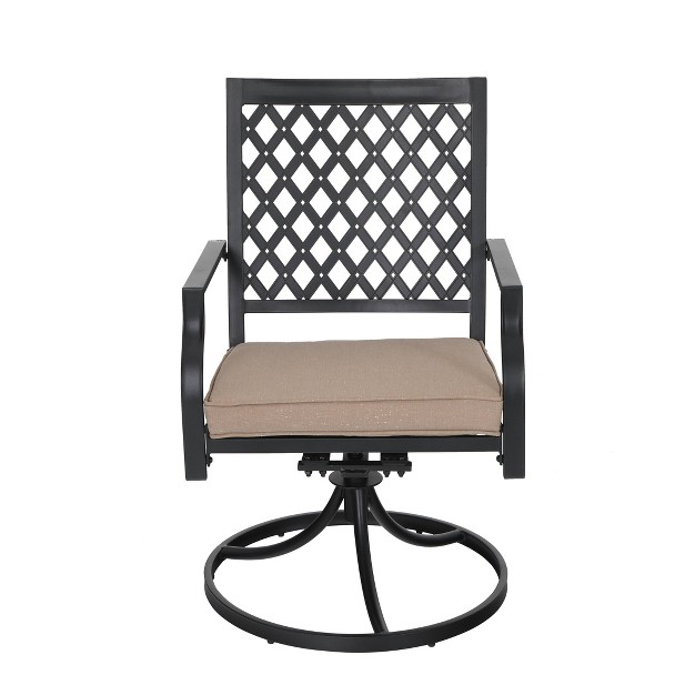 7pc Metal Patio Dining Set With Rectangular Umbrella Table amp 6 Swivel Chairs Captiva Designs