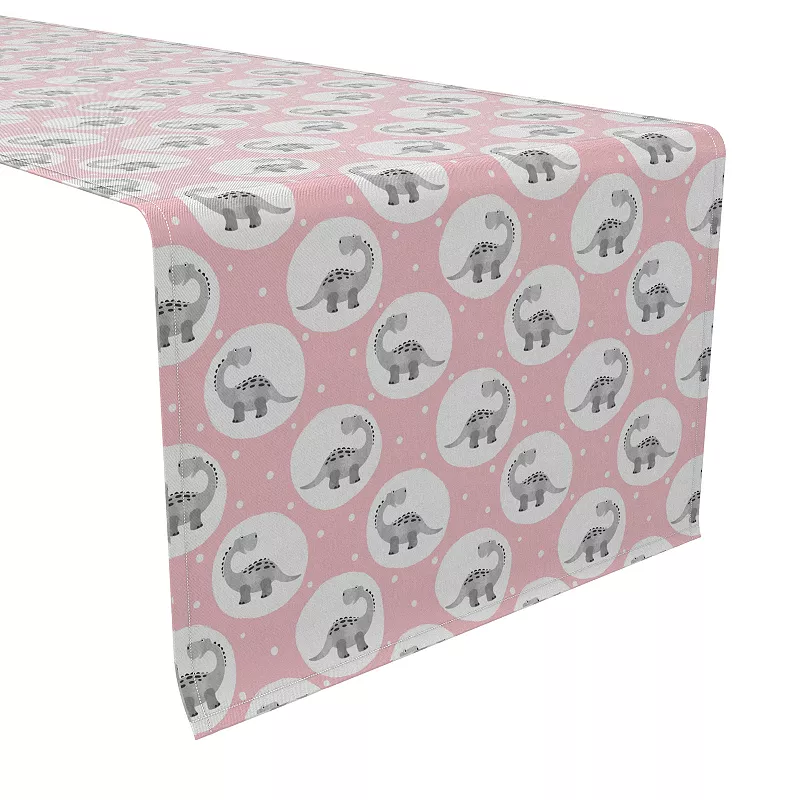 Table Runner， 100% Cotton， 16x72， Dinosaur Polka Dots Pink