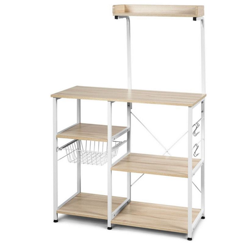 Hivago 4-tier Kitchen Baker's Rack with Basket and 5 Hooks