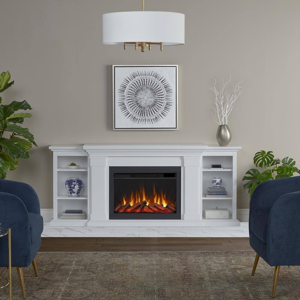 Real Flame Winterset Slim 74 in. Freestanding Wooden Electric Fireplace TV Stand in White 8022E-W