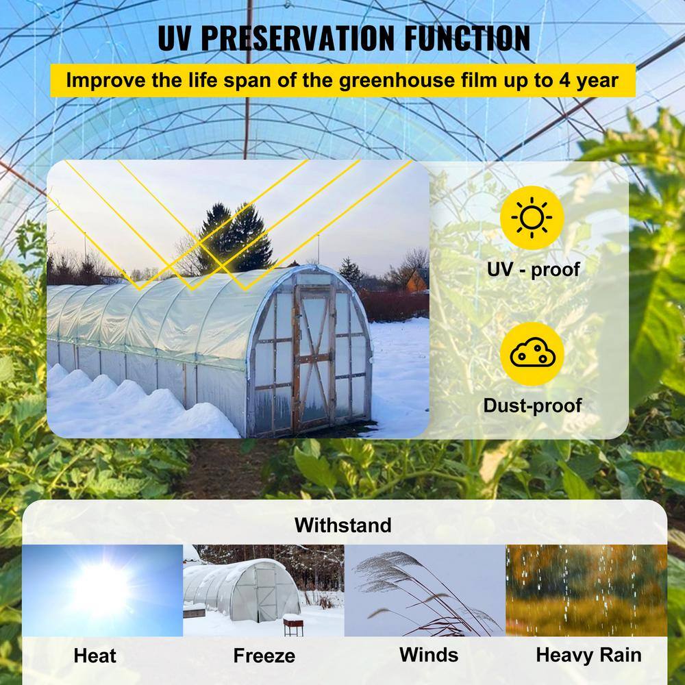 VEVOR Greenhouse Film 12 ft. x 100 ft. Greenhouse Plastic Sheeting 6 mil Thickness Clear Polyethylene Cover for Gardening TMWSMYC12FT10Y2HDV0