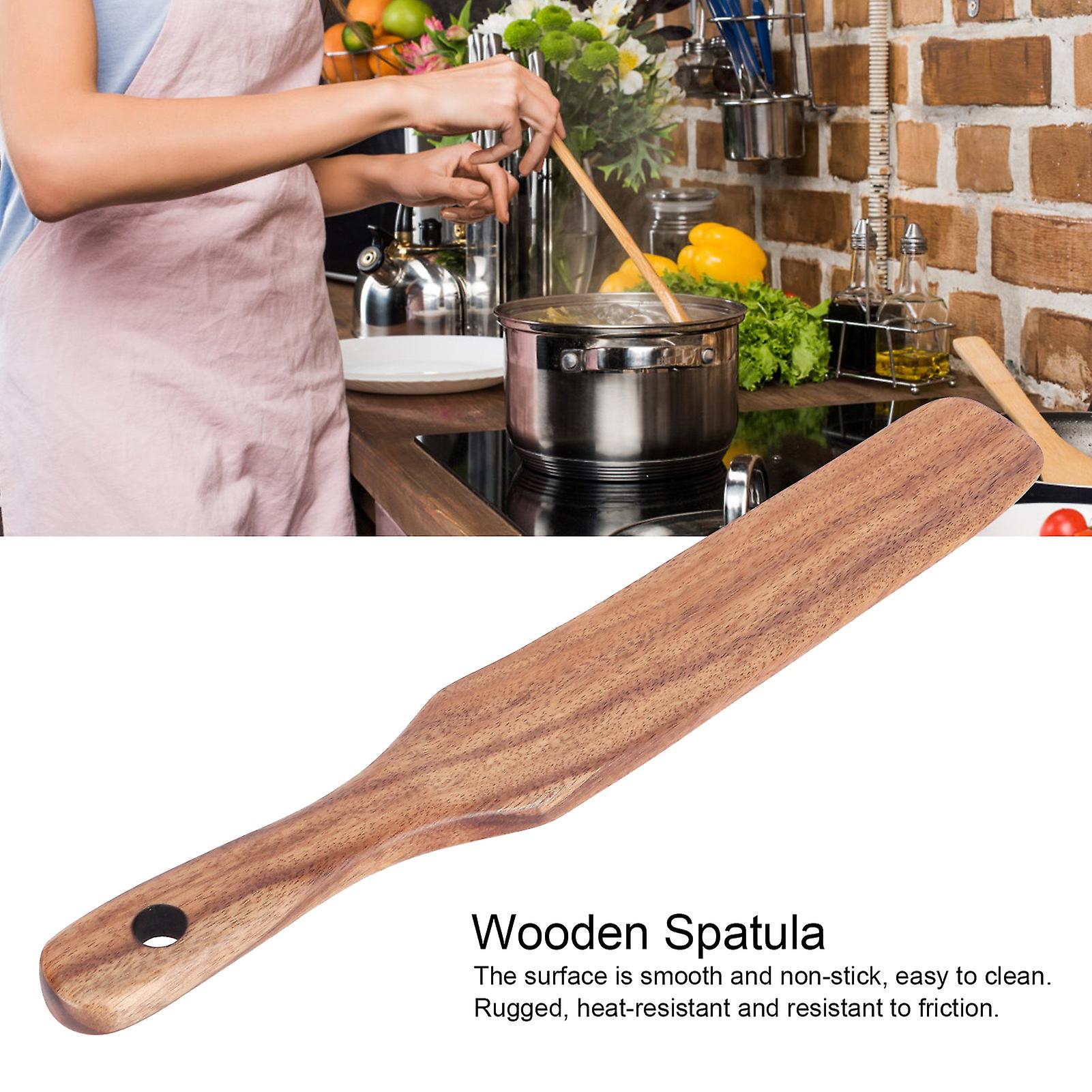 Wooden Spurtle For Cooking， Teak Wood Utensils Nonstick Spreading Cream Spatula For Household Kitchen Stirring Mixing Serving