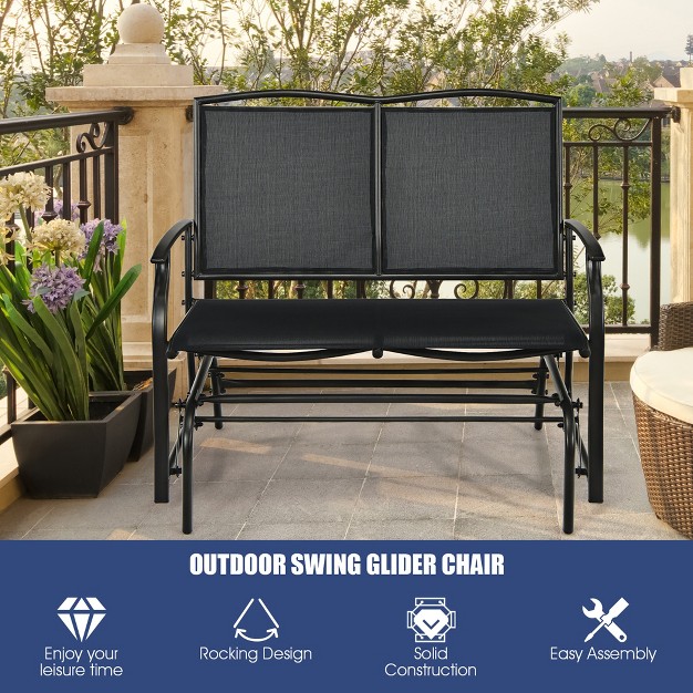 Costway Patio Glider Rocking Bench Double 2 Person Chair Loveseat Garden Grey black