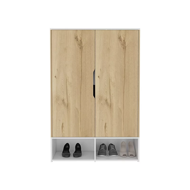 DEPOT E-SHOP Bambo Armoire， Double Door Cabinets， Five Shelves， Hanging Rod，Light Oak / White