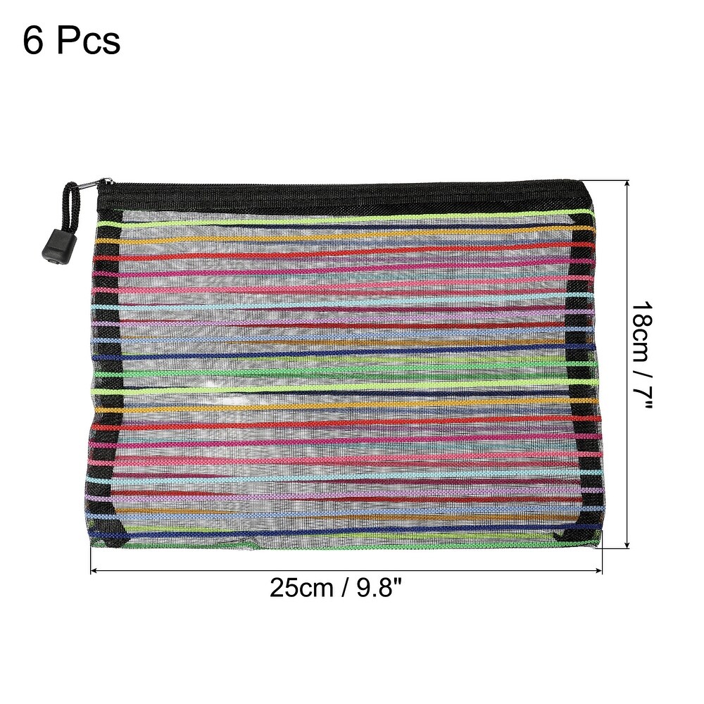 6 Pcs Mesh Zipper Pouches  A5 Colorful Document Bags Storage Organizer   9.8 x 7 inch