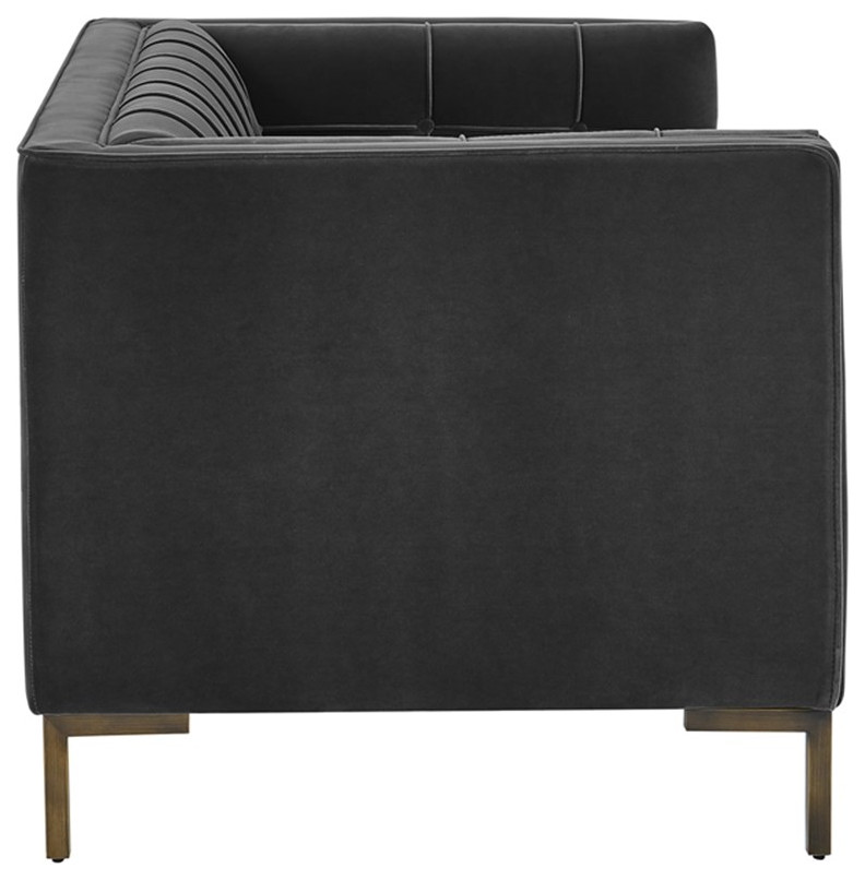 Isaac Stitch Gray Velvet Button Tufted Loveseat   Contemporary   Loveseats   by Homesquare  Houzz