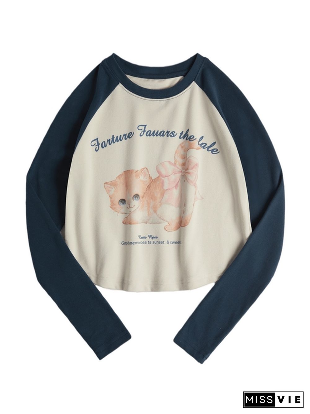 Kitten Print Raglan Long Sleeve Tee