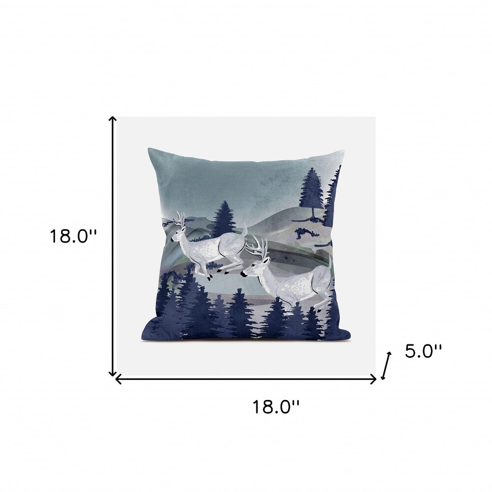 HomeRoots 18x18 Gray Blue Deer Blown Seam Broadcloth Animal Print Throw Pillow   20