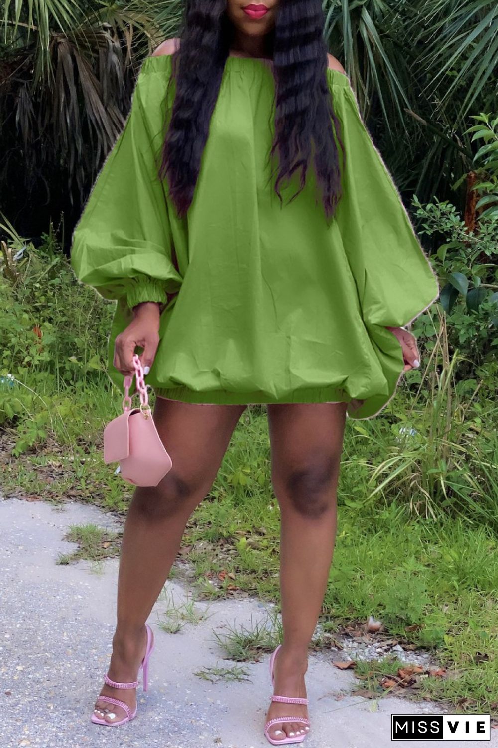 Green Sexy Casual Solid Backless Off the Shoulder Long Sleeve Dresses