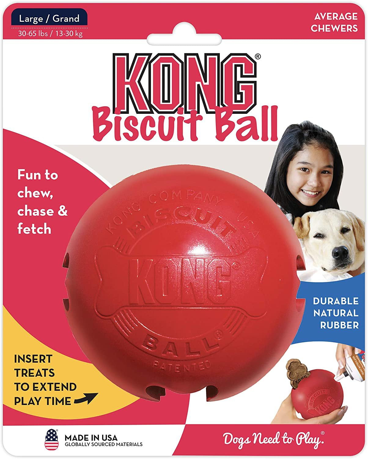 KONG - Biscuit Ball - Durable Rubber， Treat Dispensing Toy - for Large Dogs