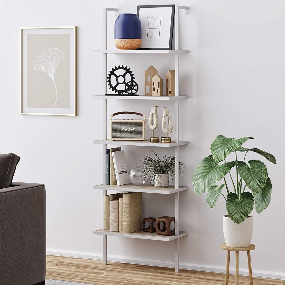 5 Shelf Wood Ladder Bookcase Modern Ladder Shelf Wood Shelves