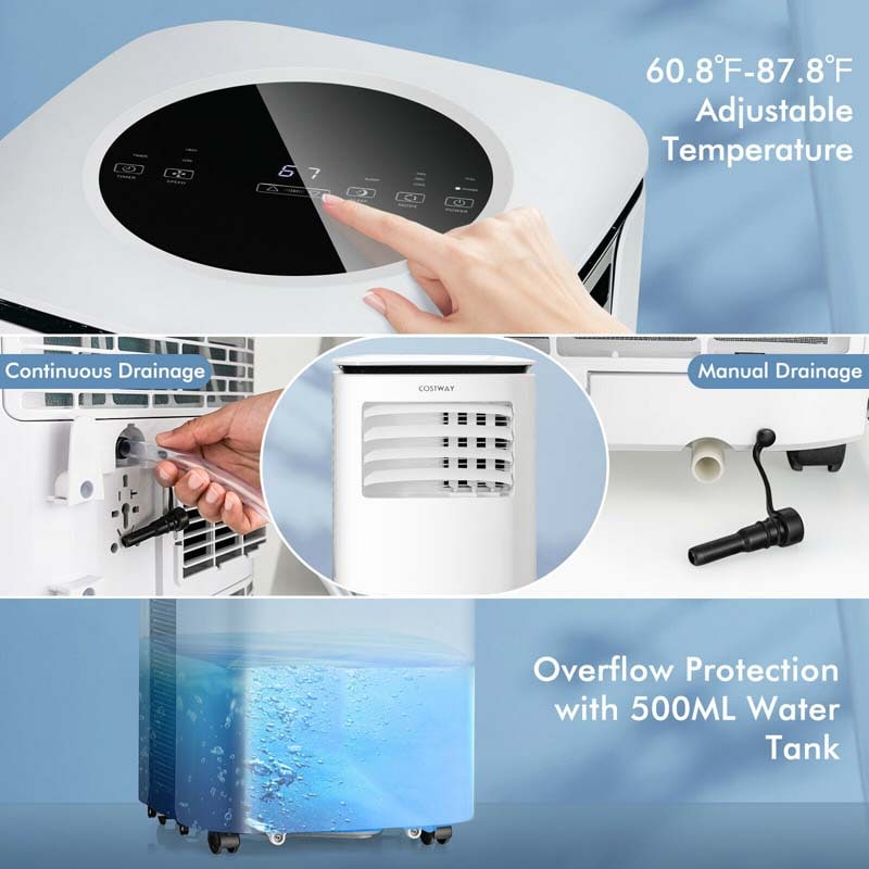 9000 BTU 3-in-1 Portable Air Conditioner Air Cooler Fan Dehumidifier with 4 Modes & 2 Speeds, 24H Timer