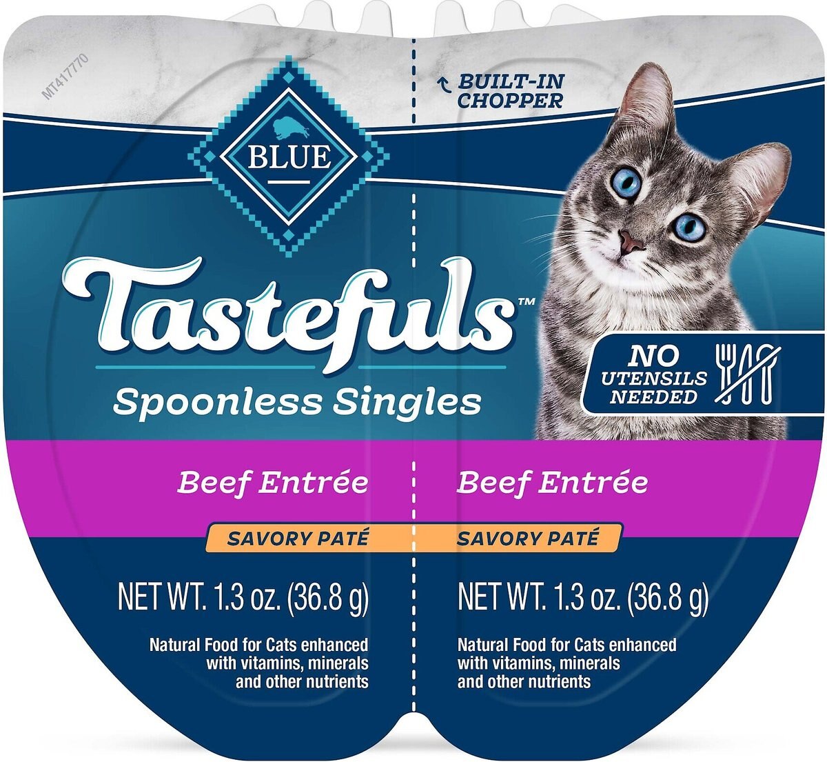 Blue Buffalo Tastefuls Spoonless Singles Beef Entrée Pate Adult Cat Food， 2.6-oz cup， case of 24