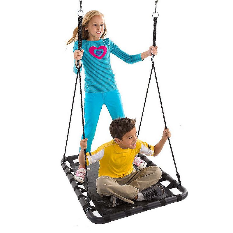 HearthSong - Mega Mat Rectangular Platform Tree Swing for Kids with Thick， Webbed Matting and Steel Frame