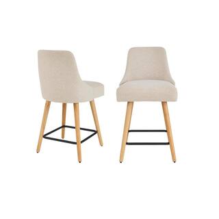 StyleWell Benfield Biscuit Beige Upholstered Counter Stools with Back (Set of 2) Jones CS NB