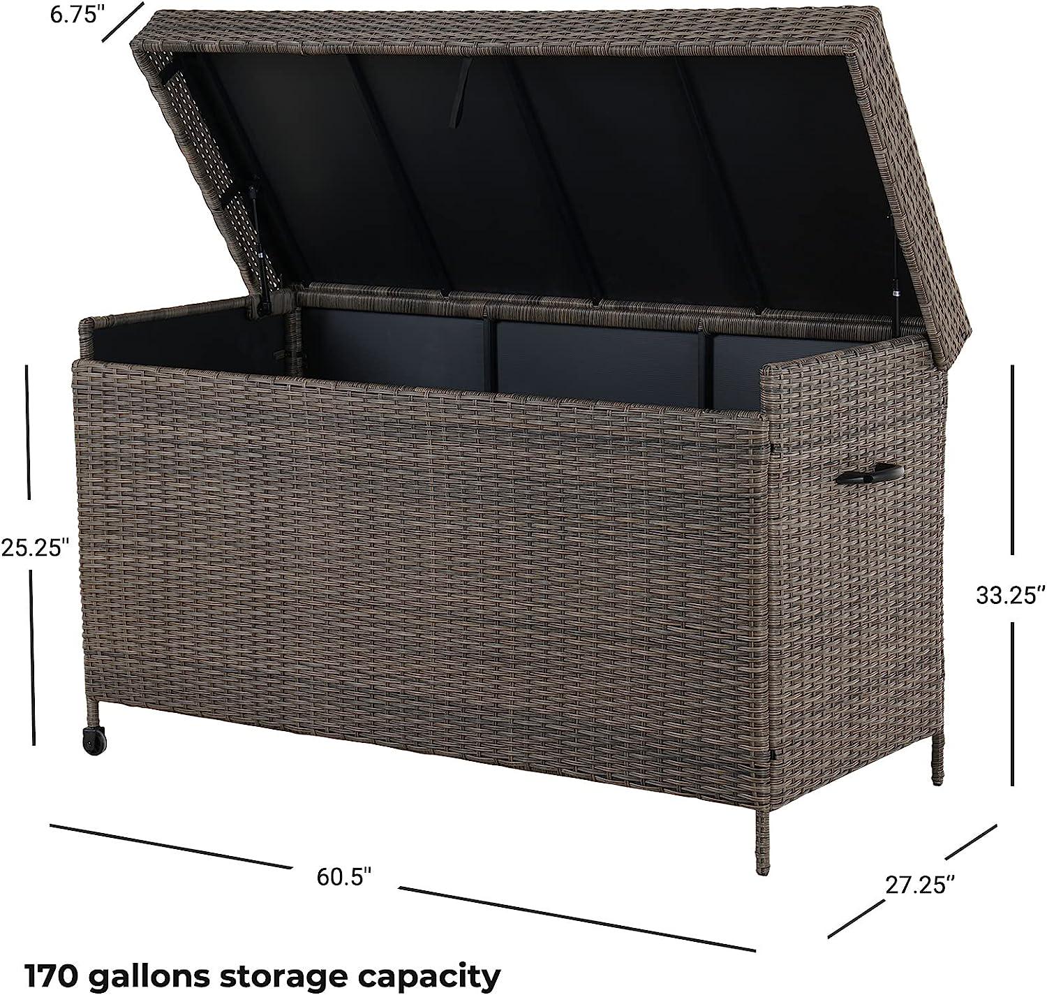 Grand patio 170 Gallon Deck Storage Box Deck Box Outdoor Storage Box Indoor Wicker Storage Bin Patio Storage Box for Patio Furniture Cushions Toys Garden Tools Pool Accessories, Light Brown